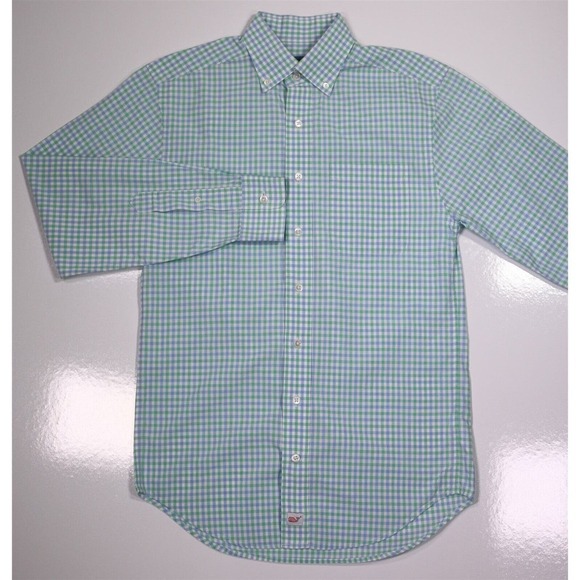 Vineyard Vines Green/Blue/White Check Murray Button-Down Dress Shirt XS - Picture 2 of 8